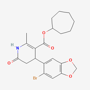 molecular formula C21H24BrNO5 B4748400 CYCLOHEPTYL 4-(6-BROMO-2H-1,3-BENZODIOXOL-5-YL)-2-METHYL-6-OXO-1,4,5,6-TETRAHYDROPYRIDINE-3-CARBOXYLATE 