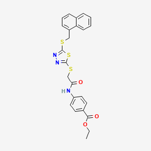 molecular formula C24H21N3O3S3 B4748975 Ethyl 4-[[2-[[5-(naphthalen-1-ylmethylsulfanyl)-1,3,4-thiadiazol-2-yl]sulfanyl]acetyl]amino]benzoate 