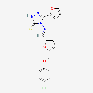 molecular formula C18H13ClN4O3S B4749026 4-[((E)-1-{5-[(4-CHLOROPHENOXY)METHYL]-2-FURYL}METHYLIDENE)AMINO]-5-(2-FURYL)-4H-1,2,4-TRIAZOL-3-YLHYDROSULFIDE 