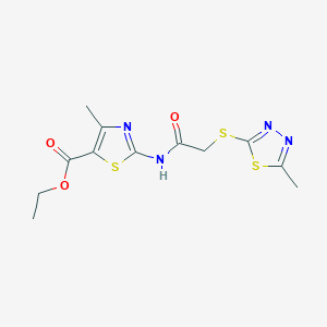 molecular formula C12H14N4O3S3 B4749543 Ethyl 4-methyl-2-({[(5-methyl-1,3,4-thiadiazol-2-yl)sulfanyl]acetyl}amino)-1,3-thiazole-5-carboxylate 