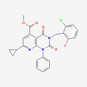 molecular formula C25H19ClFN3O4 B4749633 METHYL 3-[(2-CHLORO-6-FLUOROPHENYL)METHYL]-7-CYCLOPROPYL-2,4-DIOXO-1-PHENYL-1H,2H,3H,4H-PYRIDO[2,3-D]PYRIMIDINE-5-CARBOXYLATE 
