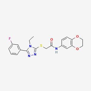 molecular formula C20H19FN4O3S B4749843 N-(2,3-dihydro-1,4-benzodioxin-6-yl)-2-{[4-ethyl-5-(3-fluorophenyl)-4H-1,2,4-triazol-3-yl]sulfanyl}acetamide 
