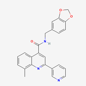 molecular formula C24H19N3O3 B4750086 N-[(2H-13-BENZODIOXOL-5-YL)METHYL]-8-METHYL-2-(PYRIDIN-3-YL)QUINOLINE-4-CARBOXAMIDE 
