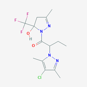 molecular formula C14H18ClF3N4O2 B4750293 2-(4-CHLORO-3,5-DIMETHYL-1H-PYRAZOL-1-YL)-1-[5-HYDROXY-3-METHYL-5-(TRIFLUOROMETHYL)-4,5-DIHYDRO-1H-PYRAZOL-1-YL]-1-BUTANONE 