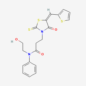 molecular formula C19H18N2O3S3 B4750459 N-(2-HYDROXYETHYL)-3-[(5E)-4-OXO-5-(2-THIENYLMETHYLENE)-2-THIOXO-1,3-THIAZOLIDIN-3-YL]-N-PHENYLPROPANAMIDE 