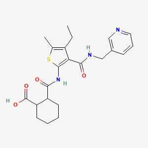 molecular formula C22H27N3O4S B4751489 2-({4-Ethyl-5-methyl-3-[(pyridin-3-ylmethyl)carbamoyl]thiophen-2-yl}carbamoyl)cyclohexanecarboxylic acid 