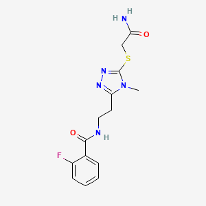 molecular formula C14H16FN5O2S B4751699 N-(2-{5-[(2-amino-2-oxoethyl)sulfanyl]-4-methyl-4H-1,2,4-triazol-3-yl}ethyl)-2-fluorobenzamide 