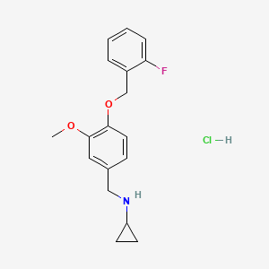 molecular formula C18H21ClFNO2 B4752482 N-[[4-[(2-fluorophenyl)methoxy]-3-methoxyphenyl]methyl]cyclopropanamine;hydrochloride 