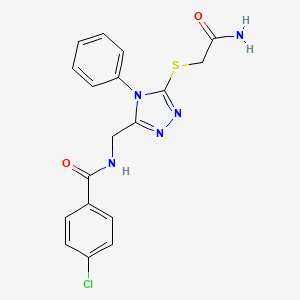 molecular formula C18H16ClN5O2S B4752898 N-({5-[(2-amino-2-oxoethyl)sulfanyl]-4-phenyl-4H-1,2,4-triazol-3-yl}methyl)-4-chlorobenzamide 