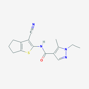 molecular formula C15H16N4OS B4753013 N-(3-cyano-5,6-dihydro-4H-cyclopenta[b]thiophen-2-yl)-1-ethyl-5-methyl-1H-pyrazole-4-carboxamide 