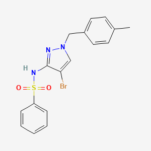 molecular formula C17H16BrN3O2S B4753437 N-{4-BROMO-1-[(4-METHYLPHENYL)METHYL]-1H-PYRAZOL-3-YL}BENZENESULFONAMIDE 
