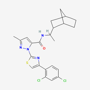 molecular formula C23H24Cl2N4OS B4753473 N~5~-(1-BICYCLO[2.2.1]HEPT-2-YLETHYL)-1-[4-(2,4-DICHLOROPHENYL)-1,3-THIAZOL-2-YL]-3-METHYL-1H-PYRAZOLE-5-CARBOXAMIDE 