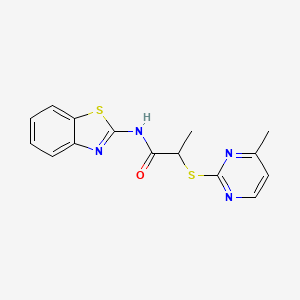 molecular formula C15H14N4OS2 B4753741 N-(1,3-benzothiazol-2-yl)-2-[(4-methylpyrimidin-2-yl)sulfanyl]propanamide 