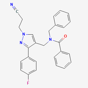 molecular formula C27H23FN4O B4754676 N-benzyl-N-[[1-(2-cyanoethyl)-3-(4-fluorophenyl)pyrazol-4-yl]methyl]benzamide 
