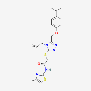 molecular formula C21H25N5O2S2 B4755113 N-(4-methyl-1,3-thiazol-2-yl)-2-[[5-[(4-propan-2-ylphenoxy)methyl]-4-prop-2-enyl-1,2,4-triazol-3-yl]sulfanyl]acetamide 