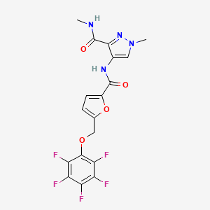 molecular formula C18H13F5N4O4 B4755732 N,1-DIMETHYL-4-[({5-[(2,3,4,5,6-PENTAFLUOROPHENOXY)METHYL]-2-FURYL}CARBONYL)AMINO]-1H-PYRAZOLE-3-CARBOXAMIDE 