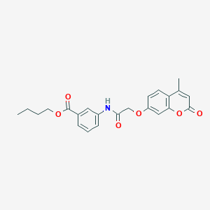 molecular formula C23H23NO6 B4755902 butyl 3-{2-[(4-methyl-2-oxo-2H-chromen-7-yl)oxy]acetamido}benzoate 