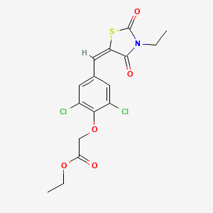 molecular formula C16H15Cl2NO5S B4756273 ethyl {2,6-dichloro-4-[(E)-(3-ethyl-2,4-dioxo-1,3-thiazolidin-5-ylidene)methyl]phenoxy}acetate 