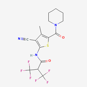 molecular formula C16H15F6N3O2S B4756518 N-[3-cyano-4-methyl-5-(piperidine-1-carbonyl)thiophen-2-yl]-3,3,3-trifluoro-2-(trifluoromethyl)propanamide 