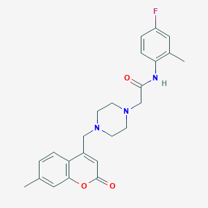 molecular formula C24H26FN3O3 B4756595 N-(4-fluoro-2-methylphenyl)-2-{4-[(7-methyl-2-oxo-2H-chromen-4-yl)methyl]piperazin-1-yl}acetamide 