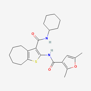 molecular formula C23H30N2O3S B4756697 N-[3-(CYCLOHEXYLCARBAMOYL)-5,6,7,8-TETRAHYDRO-4H-CYCLOHEPTA[B]THIOPHEN-2-YL]-2,5-DIMETHYL-3-FURAMIDE 
