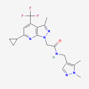 molecular formula C19H21F3N6O B4756809 2-[6-CYCLOPROPYL-3-METHYL-4-(TRIFLUOROMETHYL)-1H-PYRAZOLO[3,4-B]PYRIDIN-1-YL]-N~1~-[(1,5-DIMETHYL-1H-PYRAZOL-4-YL)METHYL]ACETAMIDE 