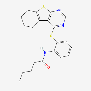 molecular formula C21H23N3OS2 B4756920 N-[2-(5,6,7,8-tetrahydro[1]benzothieno[2,3-d]pyrimidin-4-ylsulfanyl)phenyl]pentanamide 