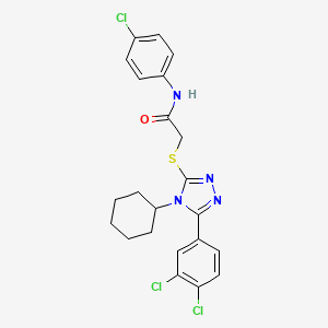 molecular formula C22H21Cl3N4OS B4756929 N-(4-chlorophenyl)-2-{[4-cyclohexyl-5-(3,4-dichlorophenyl)-4H-1,2,4-triazol-3-yl]sulfanyl}acetamide 