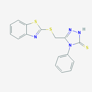 molecular formula C16H12N4S3 B047571 5-(苯并噻唑-2-基硫代甲基)-4-苯基-4H-[1,2,4]三唑-3-硫醇 CAS No. 116710-50-0