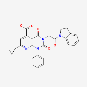 molecular formula C28H24N4O5 B4757162 METHYL 7-CYCLOPROPYL-3-[2-(2,3-DIHYDRO-1H-INDOL-1-YL)-2-OXOETHYL]-2,4-DIOXO-1-PHENYL-1H,2H,3H,4H-PYRIDO[2,3-D]PYRIMIDINE-5-CARBOXYLATE 