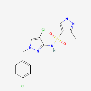 molecular formula C15H15Cl2N5O2S B4757532 N~4~-[4-CHLORO-1-(4-CHLOROBENZYL)-1H-PYRAZOL-3-YL]-1,3-DIMETHYL-1H-PYRAZOLE-4-SULFONAMIDE 