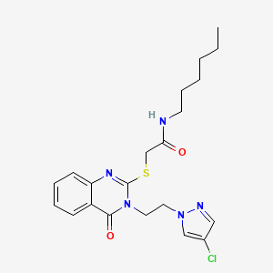 molecular formula C21H26ClN5O2S B4757679 2-({3-[2-(4-CHLORO-1H-PYRAZOL-1-YL)ETHYL]-4-OXO-3,4-DIHYDRO-2-QUINAZOLINYL}SULFANYL)-N~1~-HEXYLACETAMIDE 