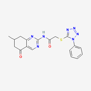 molecular formula C18H17N7O2S B4757703 N-(7-methyl-5-oxo-5,6,7,8-tetrahydroquinazolin-2-yl)-2-[(1-phenyl-1H-tetrazol-5-yl)sulfanyl]acetamide 