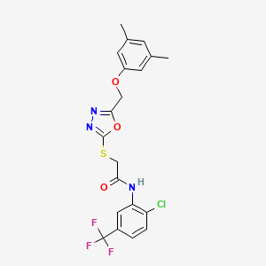molecular formula C20H17ClF3N3O3S B4757716 N-[2-chloro-5-(trifluoromethyl)phenyl]-2-[[5-[(3,5-dimethylphenoxy)methyl]-1,3,4-oxadiazol-2-yl]sulfanyl]acetamide 