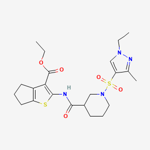molecular formula C22H30N4O5S2 B4757756 ETHYL 2-[({1-[(1-ETHYL-3-METHYL-1H-PYRAZOL-4-YL)SULFONYL]-3-PIPERIDYL}CARBONYL)AMINO]-5,6-DIHYDRO-4H-CYCLOPENTA[B]THIOPHENE-3-CARBOXYLATE 