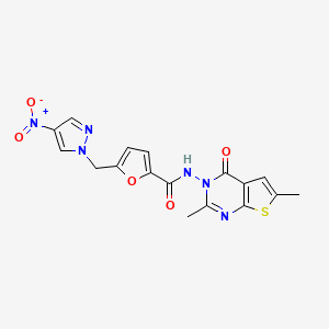 molecular formula C17H14N6O5S B4758045 N-[2,6-DIMETHYL-4-OXOTHIENO[2,3-D]PYRIMIDIN-3(4H)-YL]-5-[(4-NITRO-1H-PYRAZOL-1-YL)METHYL]-2-FURAMIDE 