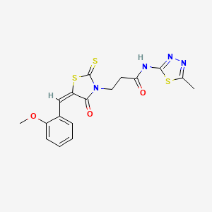 molecular formula C17H16N4O3S3 B4758299 3-[(5E)-5-[(2-methoxyphenyl)methylidene]-4-oxo-2-sulfanylidene-1,3-thiazolidin-3-yl]-N-(5-methyl-1,3,4-thiadiazol-2-yl)propanamide 