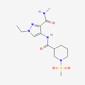 molecular formula C14H23N5O4S B4758366 N~3~-{1-ETHYL-3-[(METHYLAMINO)CARBONYL]-1H-PYRAZOL-4-YL}-1-(METHYLSULFONYL)-3-PIPERIDINECARBOXAMIDE 