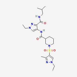 molecular formula C22H35N7O4S B4758978 N~3~-{1-ETHYL-3-[(ISOBUTYLAMINO)CARBONYL]-1H-PYRAZOL-4-YL}-1-[(1-ETHYL-3-METHYL-1H-PYRAZOL-4-YL)SULFONYL]-3-PIPERIDINECARBOXAMIDE 