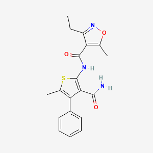 molecular formula C19H19N3O3S B4759305 N-(3-CARBAMOYL-5-METHYL-4-PHENYLTHIOPHEN-2-YL)-3-ETHYL-5-METHYL-12-OXAZOLE-4-CARBOXAMIDE 
