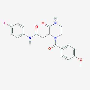 molecular formula C20H20FN3O4 B4759324 N-(4-fluorophenyl)-2-{1-[(4-methoxyphenyl)carbonyl]-3-oxopiperazin-2-yl}acetamide 