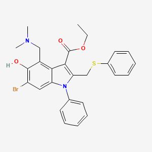 molecular formula C27H27BrN2O3S B4759418 ethyl 6-bromo-4-[(dimethylamino)methyl]-5-hydroxy-1-phenyl-2-[(phenylsulfanyl)methyl]-1H-indole-3-carboxylate 