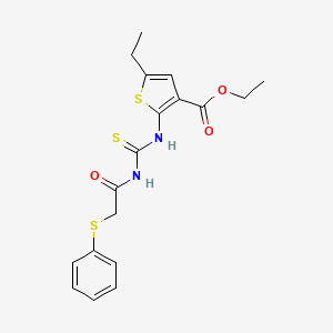 molecular formula C18H20N2O3S3 B4759432 Ethyl 5-ethyl-2-[(2-phenylsulfanylacetyl)carbamothioylamino]thiophene-3-carboxylate 