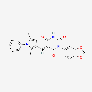 molecular formula C24H19N3O5 B4759470 (5E)-1-(1,3-benzodioxol-5-yl)-5-[(2,5-dimethyl-1-phenyl-1H-pyrrol-3-yl)methylidene]pyrimidine-2,4,6(1H,3H,5H)-trione 