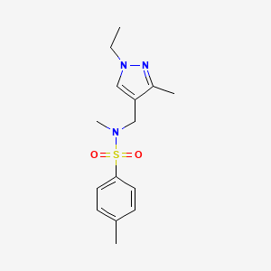 molecular formula C15H21N3O2S B4759842 N-[(1-ETHYL-3-METHYL-1H-PYRAZOL-4-YL)METHYL]-N,4-DIMETHYL-1-BENZENESULFONAMIDE 