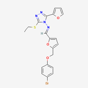 molecular formula C20H17BrN4O3S B4759930 N-((E)-1-{5-[(4-BROMOPHENOXY)METHYL]-2-FURYL}METHYLIDENE)-N-[3-(ETHYLSULFANYL)-5-(2-FURYL)-4H-1,2,4-TRIAZOL-4-YL]AMINE 