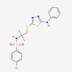 molecular formula C18H19ClN4O2S3 B4759974 N-[1-[(5-anilino-1,3,4-thiadiazol-2-yl)sulfanyl]-2-methylpropan-2-yl]-4-chlorobenzenesulfonamide 