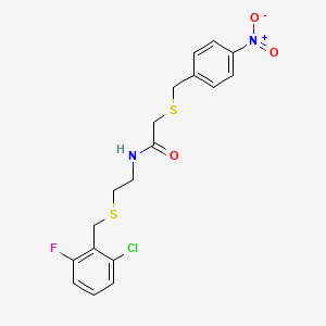 molecular formula C18H18ClFN2O3S2 B4760150 N-{2-[(2-chloro-6-fluorobenzyl)sulfanyl]ethyl}-2-[(4-nitrobenzyl)sulfanyl]acetamide 