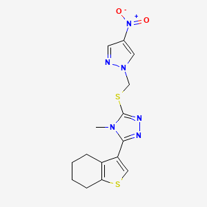 molecular formula C15H16N6O2S2 B4760320 4-methyl-3-{[(4-nitro-1H-pyrazol-1-yl)methyl]sulfanyl}-5-(4,5,6,7-tetrahydro-1-benzothiophen-3-yl)-4H-1,2,4-triazole 