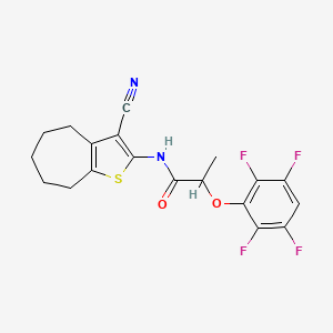 molecular formula C19H16F4N2O2S B4760325 N~1~-(3-CYANO-5,6,7,8-TETRAHYDRO-4H-CYCLOHEPTA[B]THIOPHEN-2-YL)-2-(2,3,5,6-TETRAFLUOROPHENOXY)PROPANAMIDE 